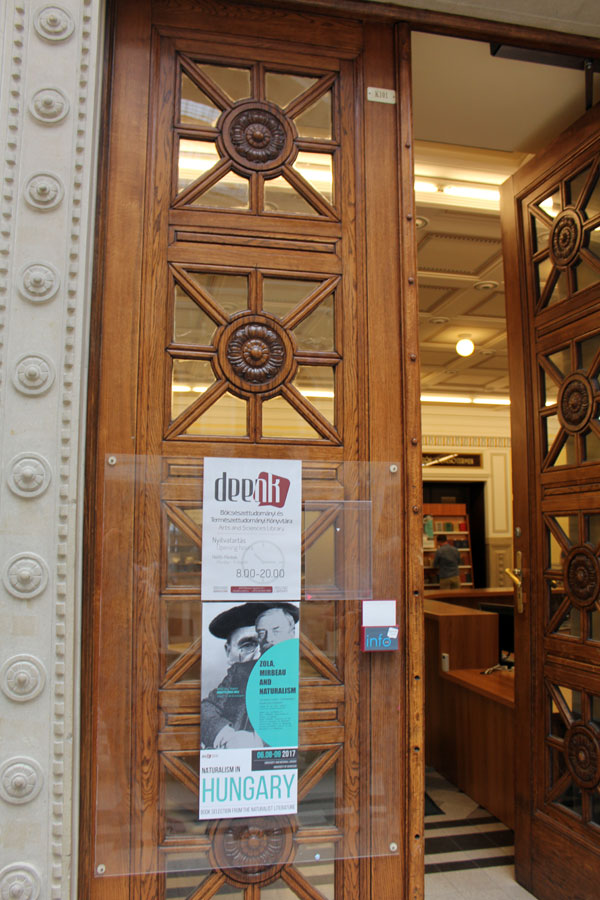 Library entrance, leading to the Book Exhibit on Naturalism and Naturalist Writers in Hungary