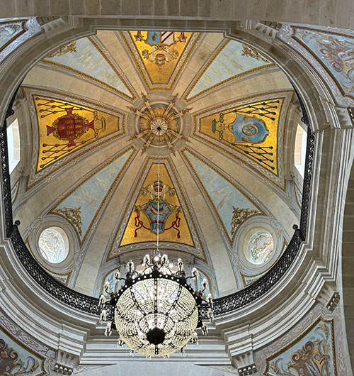 Ceiling and chandelier of the Bom Jesus do Monte Sanctuary