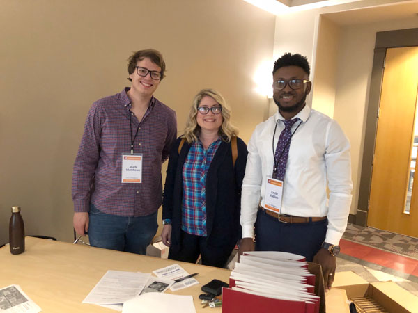 Conference registration. A big thank you to doctoral students Mark Matthews and Emile Kablan, here with April Stevens, for their kind assistance!