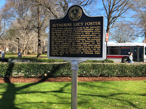 Plaque honoring Autherine Lucy Foster’s legacy