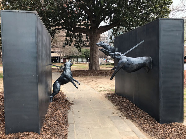 Sculpture entitled Police and Dog Attack by James Drake, Freedom Walk